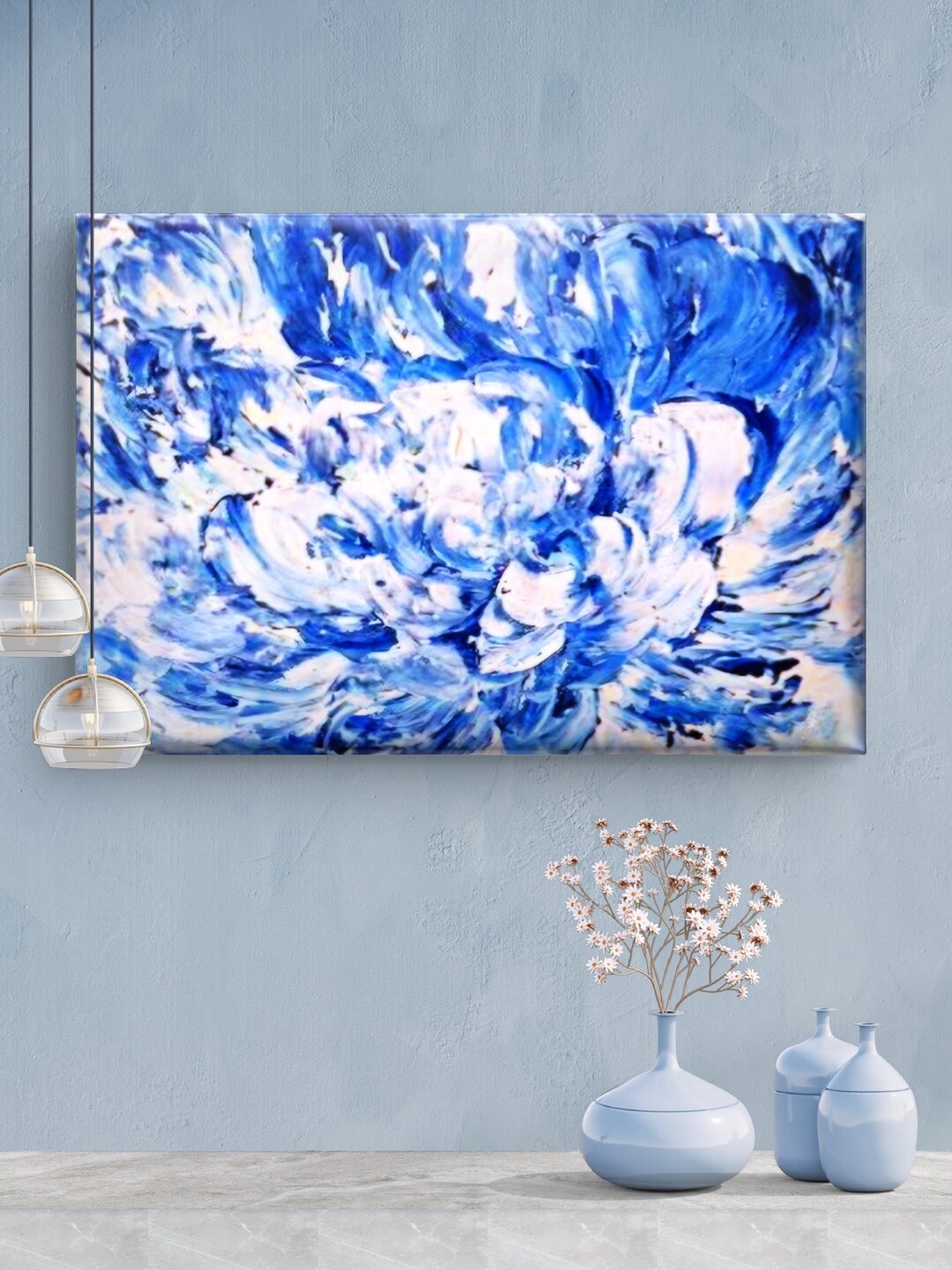 Blue and White Abstract Floral Print. Modern Canvas Wall Art Home ...