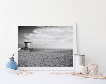 Newport Beach Lifeguard Tower - Black and White California Beach Home Decor- Large Art Prints Available