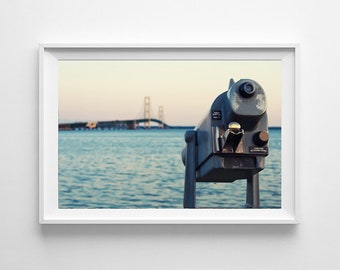 Mackinac Bridge Telescope 8x12 Fine Art Print - Upper Peninsula Michigan Great Lakes Photograph