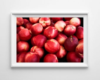 Red Kitchen Decor Food Photography - Nectarines Farmers Market Art - Kitchen Wall Art, Red Home Decor - Oversized Art Prints Available