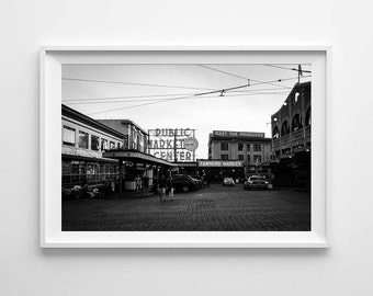 Seattle Photography Pike Place Market - Black and White Street Photography - Small and Large Wall Art Print Sizes Available