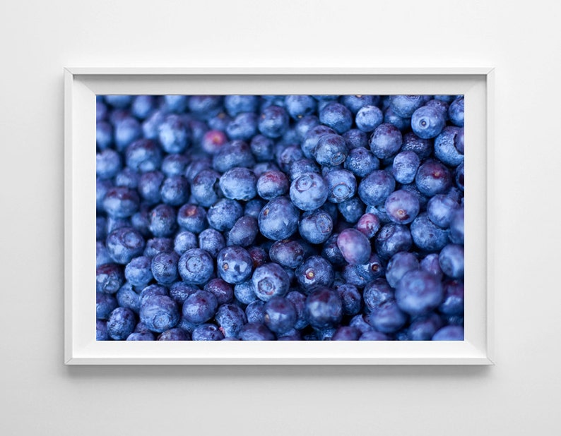 Blue Kitchen Decor Blueberries Food Photography Farmers Market Kitchen Art, Gifts for Foodies Small and Large Wall Art Prints Available image 1