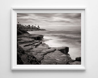 San Diego California Beach Photography - La Jolla Cliffs Black and White Fine Art Landscape Print - Small and Large Wall Art Sizes Available