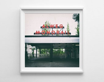 Seattle Art Monorail Sign - Seattle Center Retro Square Art Print, Washington State Art - Square Wall Art, Fine Art Print - SIN GASTOS de Envío