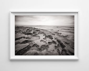 Black and White La Jolla Shores San Diego Art, California Beach Photography - Tide Pool Landscape - Large Wall Art Sizes Available