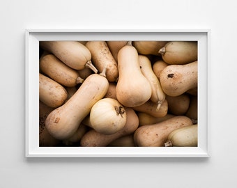 Brown Kitchen Decor Food Photography - Butternut Squash Farmers Market Food Art, Brown Kitchen Art - Small and Oversize Art Prints Available