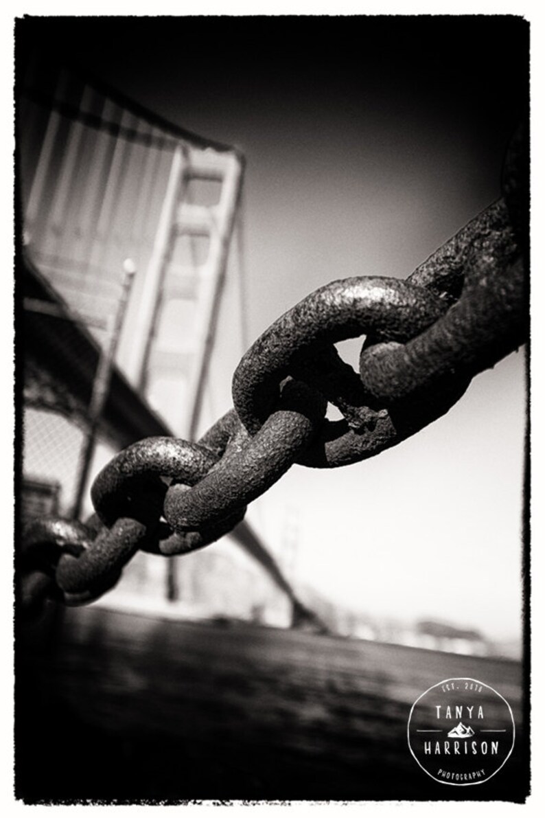 Golden Gate Bridge and Rusty Chain Black and White San Francisco Art Print, Vertical Wall Art Fine Art Print FREE SHIPPING image 2