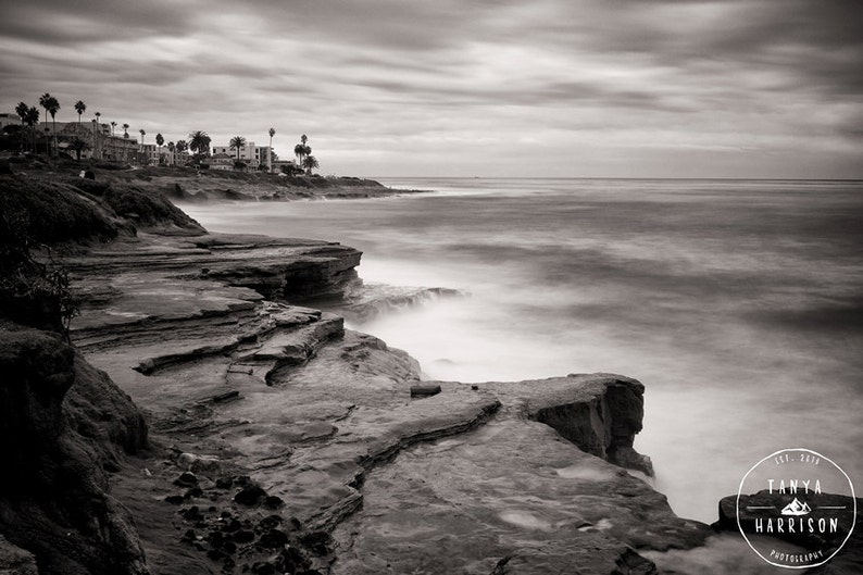 La Jolla Cliffs San Diego Art California Black and White Beach Photography Oversized Art Prints Available image 2