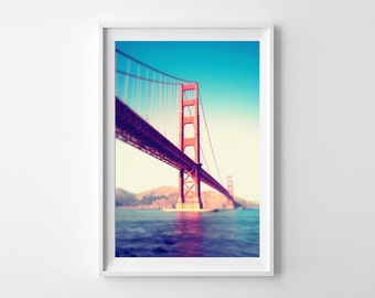 Golden Gate Bridge San Francisco Photography - Vertical Wall Art, Red Wall Decor, Retro Style Red Art - Small and Oversized Prints Available