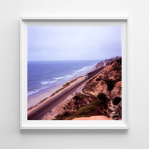 Railroad Photography San Diego Beach Photography Amtrak Train Print - Torrey Pines Beach Art - Small Art Print Sizes Available