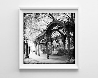 Seattle Art Pioneer Square Pergola - Art mural carré noir et blanc - Plusieurs tailles disponibles, s’adapte aux cadres IKEA Ribba