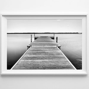 Minnesota Art Lake Bemidji Dock Black and White Beach Home Decor Framed and Oversized Art Print Sizes Available image 1