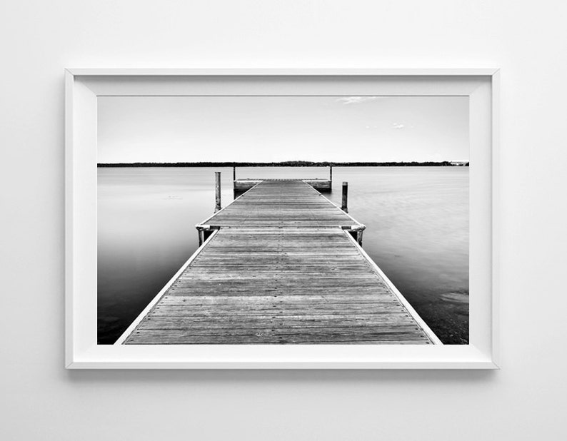 Minnesota Art Lake Bemidji Dock Black and White Beach Home Decor Framed and Oversized Art Print Sizes Available image 1