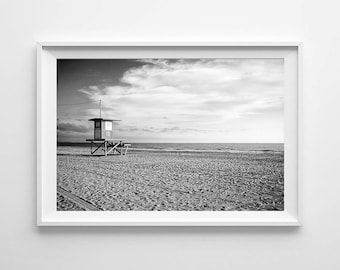 Newport Beach Lifeguard Tower - Black and White California Beach Home Decor - Large Art Prints Available