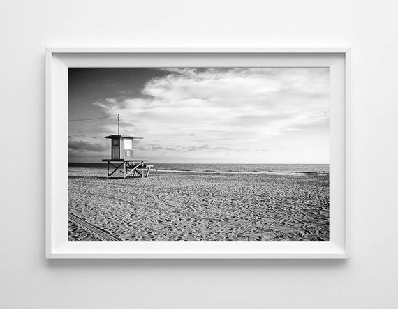 Newport Beach Lifeguard Tower - Black and White California Beach Home Decor - Large Art Prints Available
