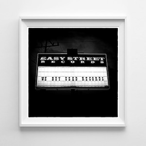 Seattle Art Print Black and White Easy Street Records Sign Music Art, Record Art Urban Square Wall Art, Fits IKEA Ribba Frames image 1