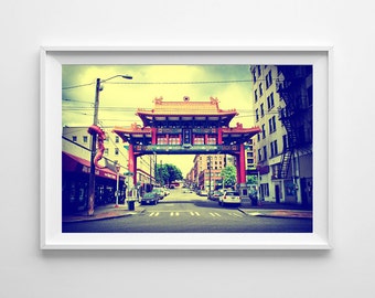 Seattle Photography Chinatown Gate - International District Asian Decor, Retro Style Asian Art - Small and Large Wall Art Sizes Available