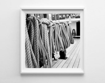 Nautical Decor Tall Ship Ropes Black and White Film Photograph - San Diego Square Wall Art - Multiple Sizes Available, Fits IKEA Ribba Frame