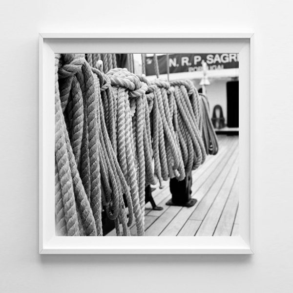 Nautical Decor Tall Ship Ropes Black and White Film Photograph - San Diego Square Wall Art - Multiple Sizes Available, Fits IKEA Ribba Frame