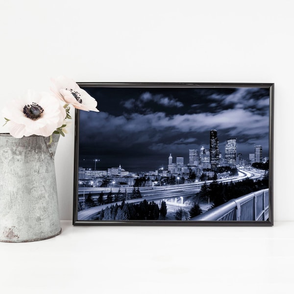 Seattle Skyline Cityscape Art - Framed Wall Art or Small and Oversized Art Prints Available