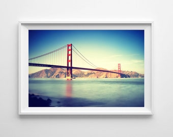 Golden Gate Bridge Photography San Francisco Art, Red Home Decor, Blue Wall Art, California Print - Small and Oversized Art Prints Available