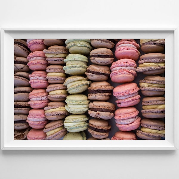 Décoration murale de cuisine - Français Macarons Photographie culinaire, Décor de cuisine coloré, Cadeaux d’art alimentaire pour les gourmets - Tirages d’art surdimensionnés disponibles