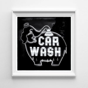 Seattle Art Elephant Car Wash Black and White Photograph Unique Art, Weird Art Large Art Prints Available image 1