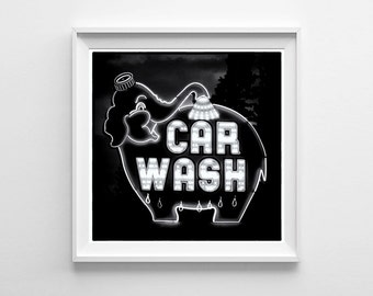 Seattle Art Elephant Car Wash Black and White Photograph - Unique Art, Weird Art - Large Art Prints Available