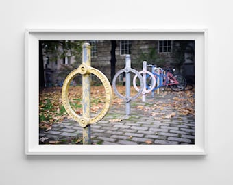 Toronto Bicycle Art - University of Toronto Cycling Art, Post and Ring Bike Art, Yellow Art - Small and Large Wall Art Prints Available