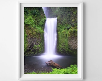 Oregon Waterfall Photography - Multnomah Falls Vertical Art, Green Decor - Fine Art Landscape Photography - Large Wall Art Prints Available