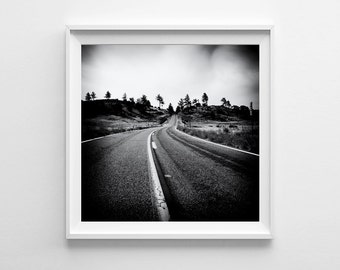 Travel Photography Wanderlust Black and White Road Trip Art, Open Road Empty Highway - Small Art Print and Large Wall Art Sizes Available