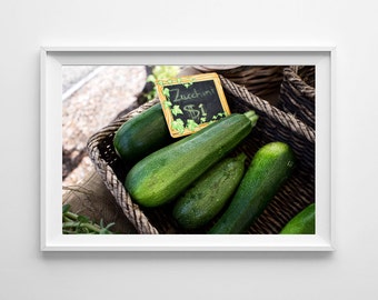 Green Kitchen Decor - Zucchini Food Photography, Farmers Market Art, Food Art, Vegetable Art - Small and Large Art Prints Available