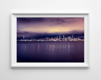 Seattle Skyline Purple Wall Art - Purple Home Decor, Minimalist Art, Cityscape Urban Photograph - Small and Oversized Art Prints Available