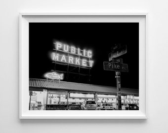 Seattle Photography Pike Place Market - Black and White Urban Art - Small and Oversized Art Prints Available