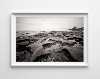 La Jolla Shores California Beach Photography, San Diego Art - Black and White Coastal Landscape Print - Multiple Sizes Available