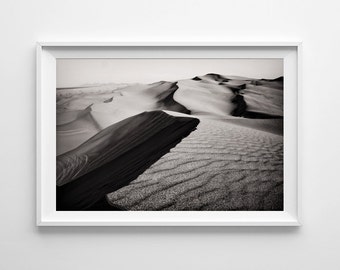 Sand Dunes Black and White Landscape Photograph - Minimalist Art, Tranquil Art, Desert Art Print - Large Wall Art Sizes Available