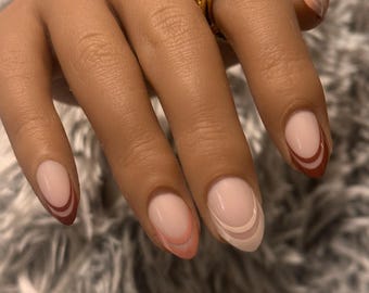 Blush Swirl Short Almond Press-On Nails ~ w/ Reusable Luxury Nail Kit  | Thee Finish Touch