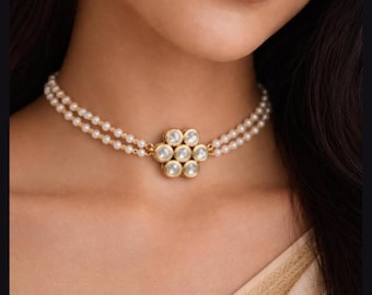 Elegant Kundan Pearl Choker | Minimalist Gold-Plated Necklace | Indian Wedding Jewelry, Christmas gifts,