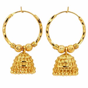 Indian 18k Gold Plated Beautiful Hoop Jhumka Jhumki Punjabi Medium Size Drop Traditional Earrings for Women Daily Wear, Occasion, Gift image 4