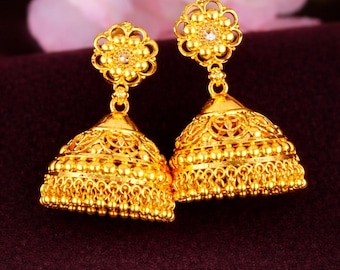 Indian Mini 18k Gold Plated Jhumka Jhumki Lightweight Micro Jewelry Indian Earrings Hoop Jewelry Daily Wear Jhumki Gift for Mom,