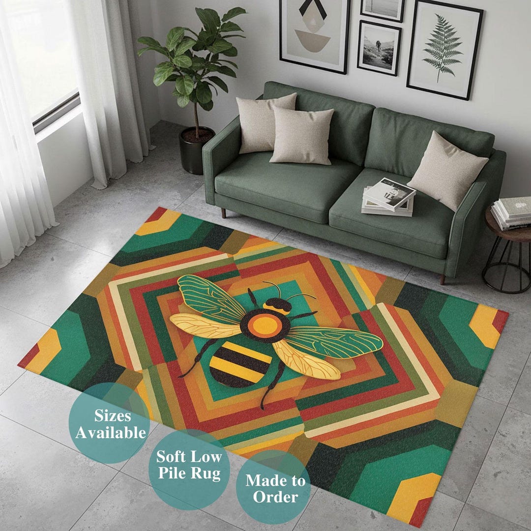Retro Bee Rug, 70s Geometric Area Rug, Mid Century Modern Decor ...