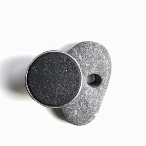 Black Scottish sea glass & sterling silver adjustable ring.