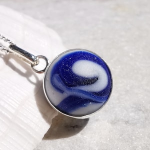 Scottish cobalt blue 'Wave' sea glass marble pendant, silver necklace