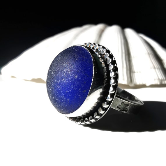Scottish Cobalt Blue Sea Glass Sterling Silver Ring Etsy Ireland