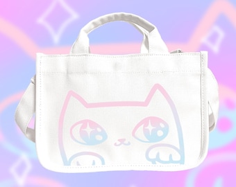 Pastel Cat Mini Crossbody Canvas Tote Bag