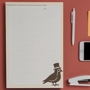 Conjunto de papelaria imprimível Monocle Pigeon, bloco de notas com humor vintage e lista de tarefas.