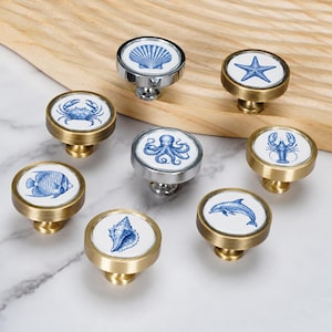 Coastal Sea Cabinet Knobs, Nautical Dresser Drawer Pulls, Octopus Starfish Seashell Cupboard Knobs,