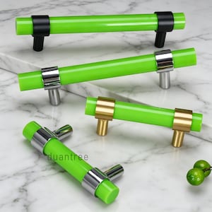 Customsize Green Acrylic Drawer Pulls, Black / Chrome / Brass Kitchen Cabinet Handles, Modern Knobs Hardware