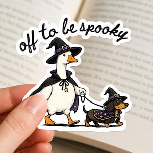 Off to be Spooky Goose Walking Dog Sticker, Off To Be Spooky Goose Witch, Funny Halloween Goose Decal