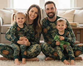 Kokosgroene familiepyjamaset, bijpassende katoenen nachtkleding